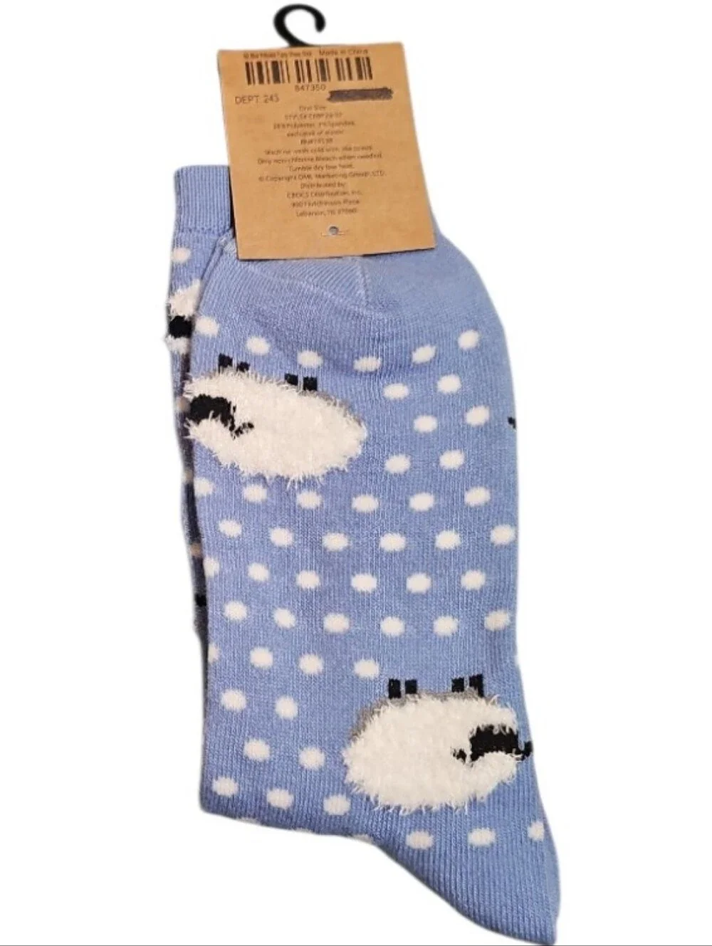 Blue Fuzzy Sheep Polka Dot Socks One Size Novelty Cozy Cottagecore NWT Gift